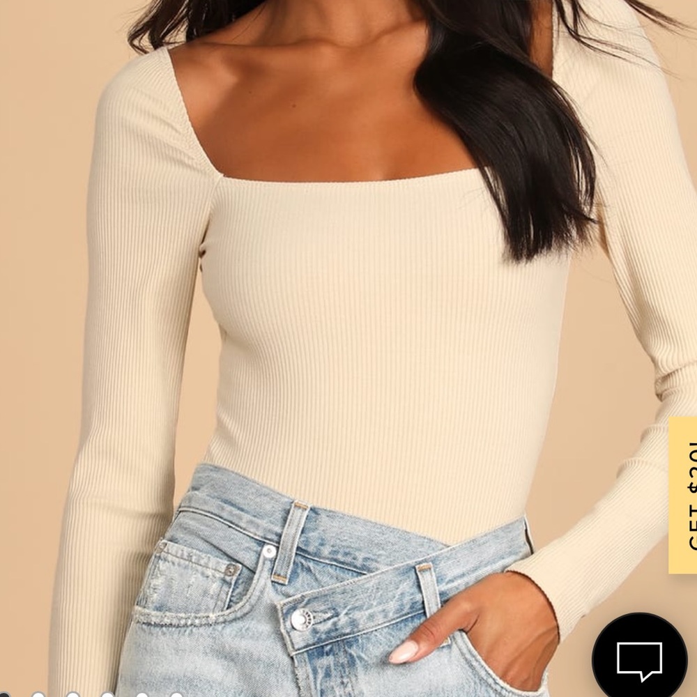 Lulus Always A Favorite Cream Ribbed Long Sleeve Bodysuit